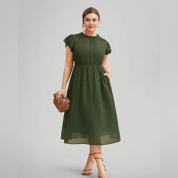 BloomChic Dresses & Skirts - BloomChic Olive Textured Midi Dress 18-20 (XXL)